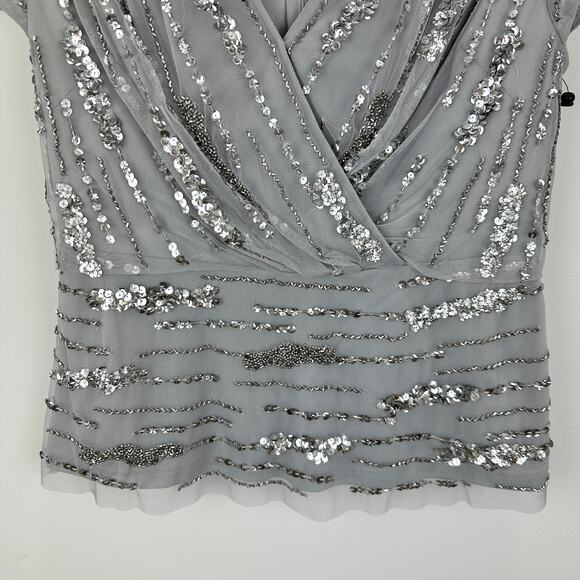 Adrianna Papell Beaded Sequin Top Silver Party Glam Festive Holiday US 2 NWT - Picture 12 of 12